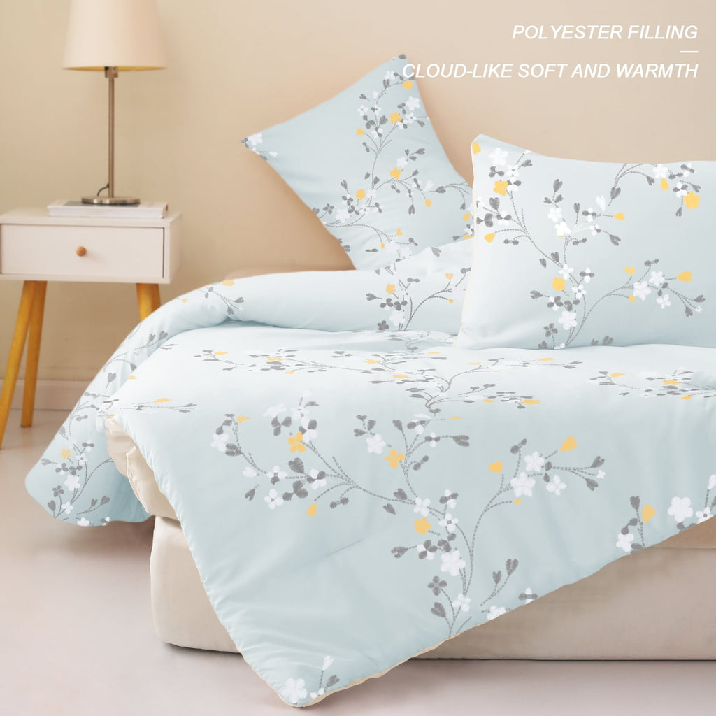 3-Piece Floral King Size Comforter Set, Microfiber Bedding Down Alternative Comforter for All Seasons with 2 Pillow S... - Image 3
