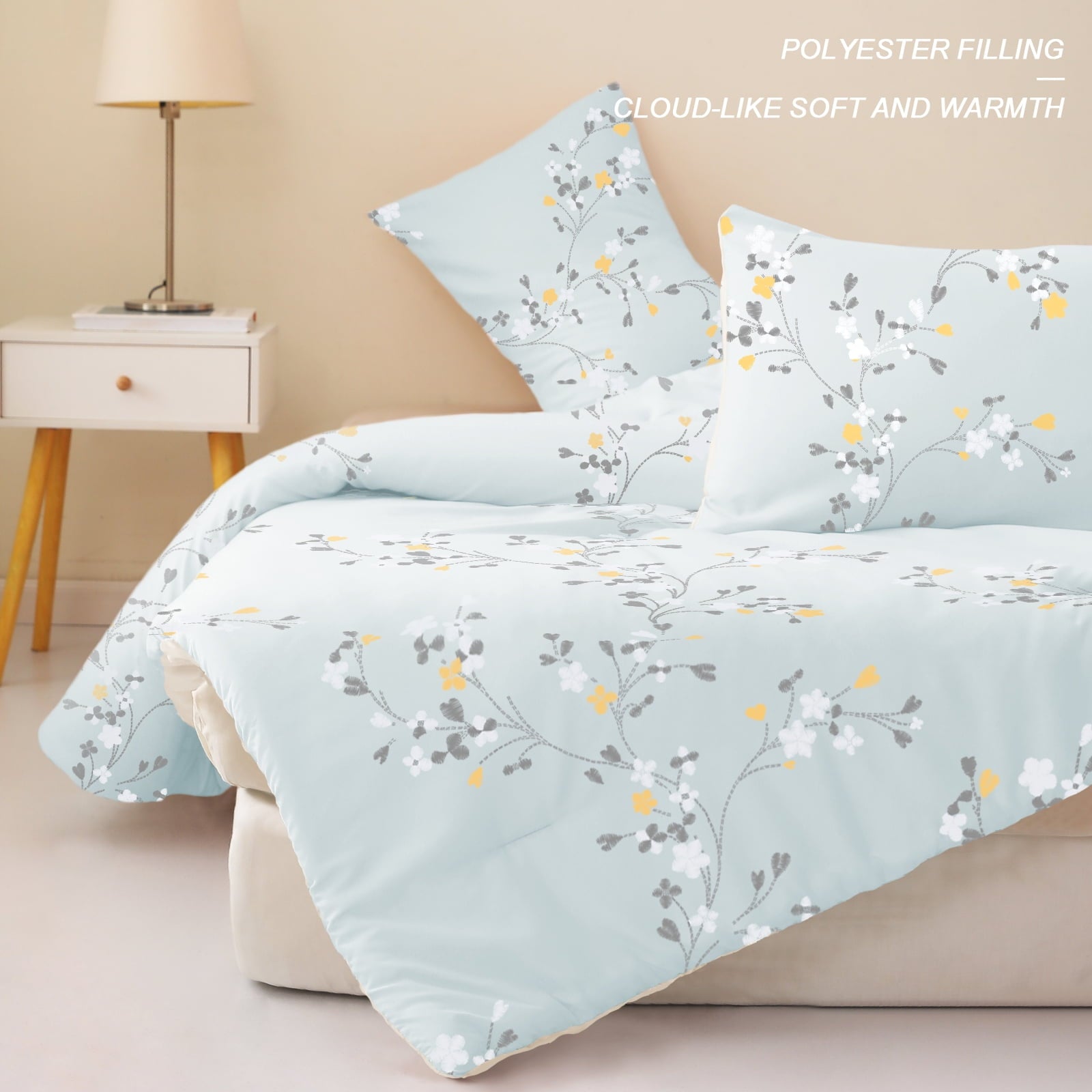 3-Piece Floral King Size Comforter Set, Microfiber Bedding Down Alternative Comforter for All Seasons with 2 Pillow S... - Image 3