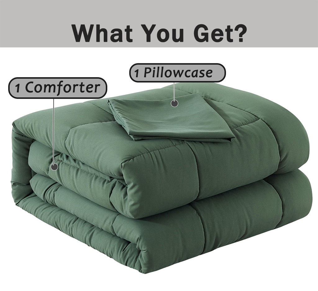3-Piece Twin Size Comforter Set, Green Down Alternative Reversible Bedding Set, All-Season Quilted Soft Comforter wit... - Image 3