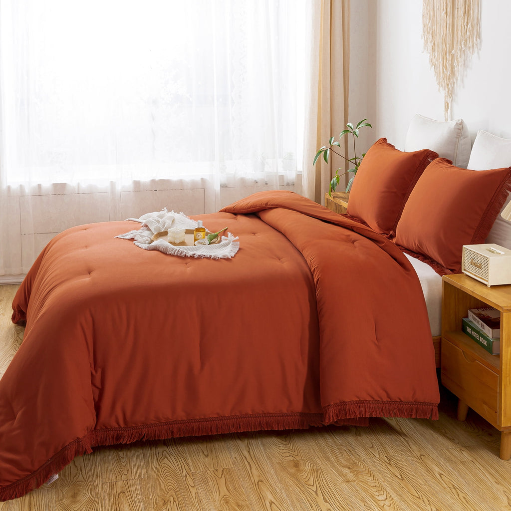 King Size Comforter Sets Burnt Orange, 3 Pieces Soft Fluffy Boho Bedding Comforter Sets for King Bed, All Season Terr... - Image 3