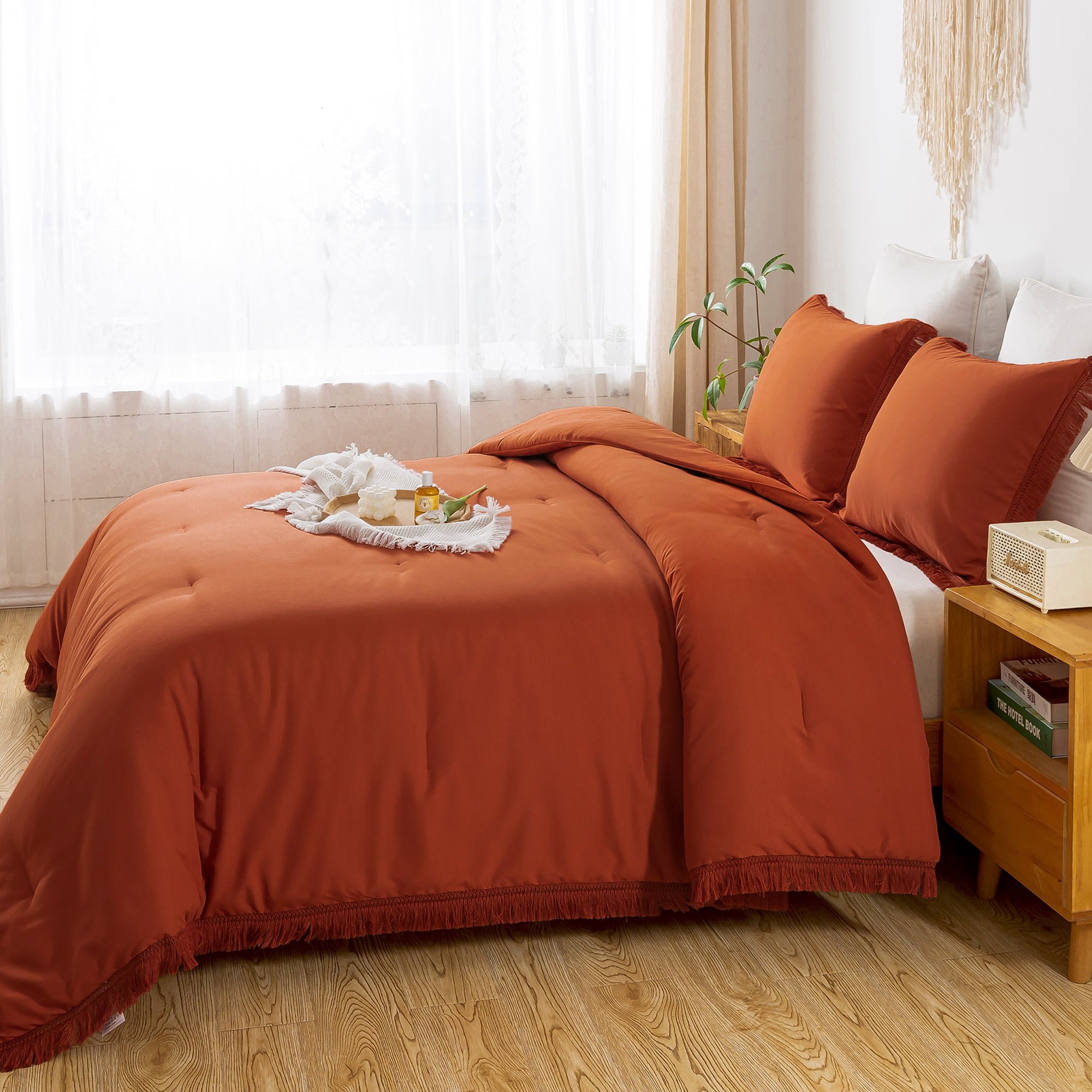 King Size Comforter Sets Burnt Orange, 3 Pieces Soft Fluffy Boho Bedding Comforter Sets for King Bed, All Season Terr... - Image 3