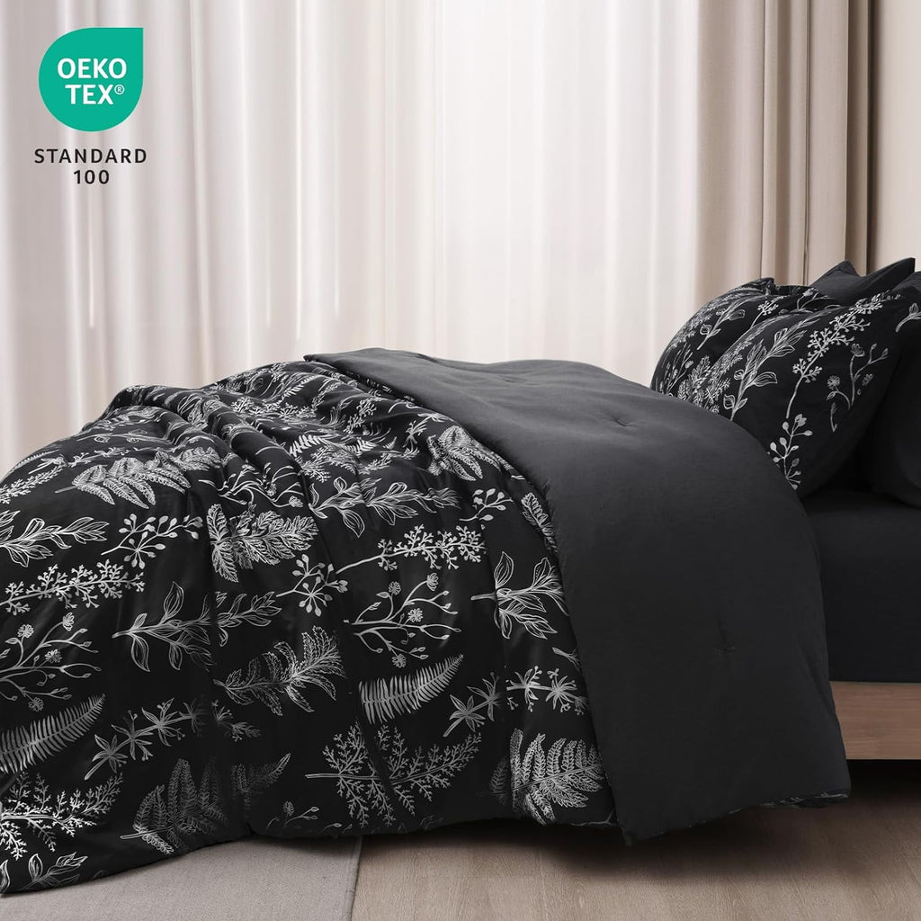 PHF 3 Pieces Printed Comforter Set Queen Size, Lightweight Botanical Floral Bed in a Bag, Ultra Soft Bedding Set with 1 Reversible Comforter - Image 4
