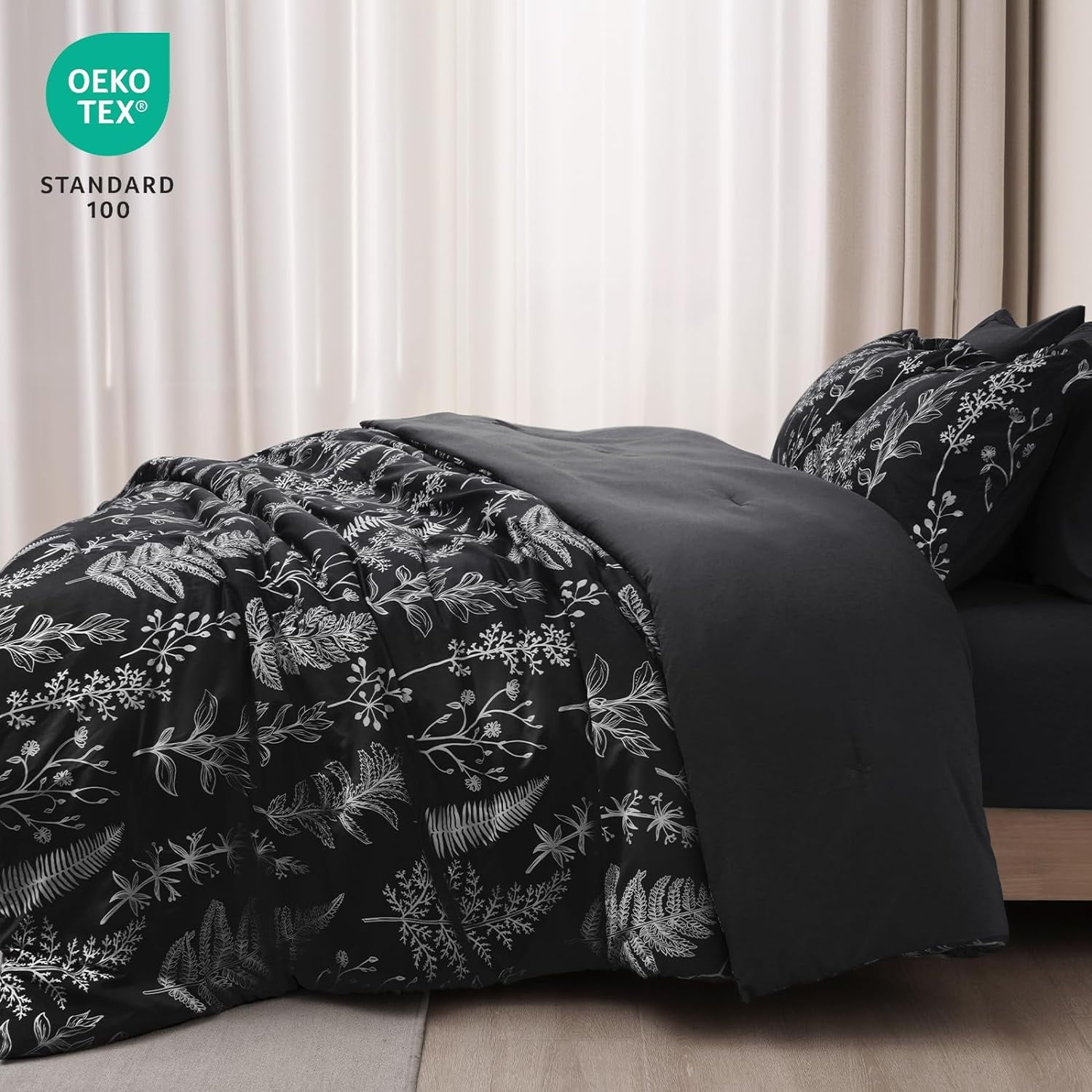 PHF 3 Pieces Printed Comforter Set Queen Size, Lightweight Botanical Floral Bed in a Bag, Ultra Soft Bedding Set with 1 Reversible Comforter - Image 4