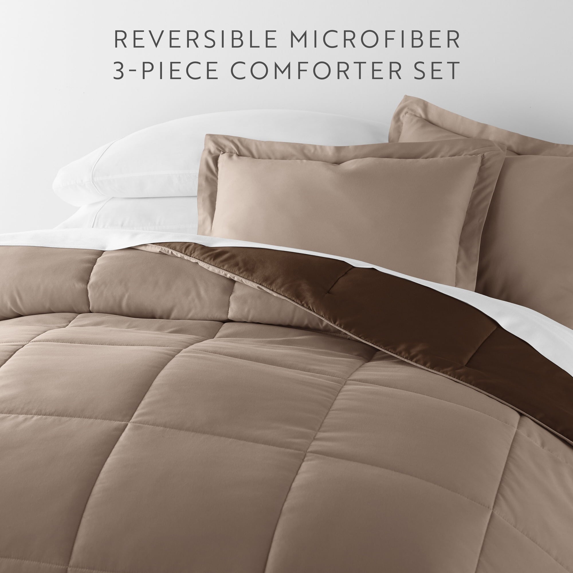 All Season Reversible Comforter Set Breathable Cool in Taupe & Chocolate Brown Full/Queen Size Bedding by Comfort Canopy - Image 2