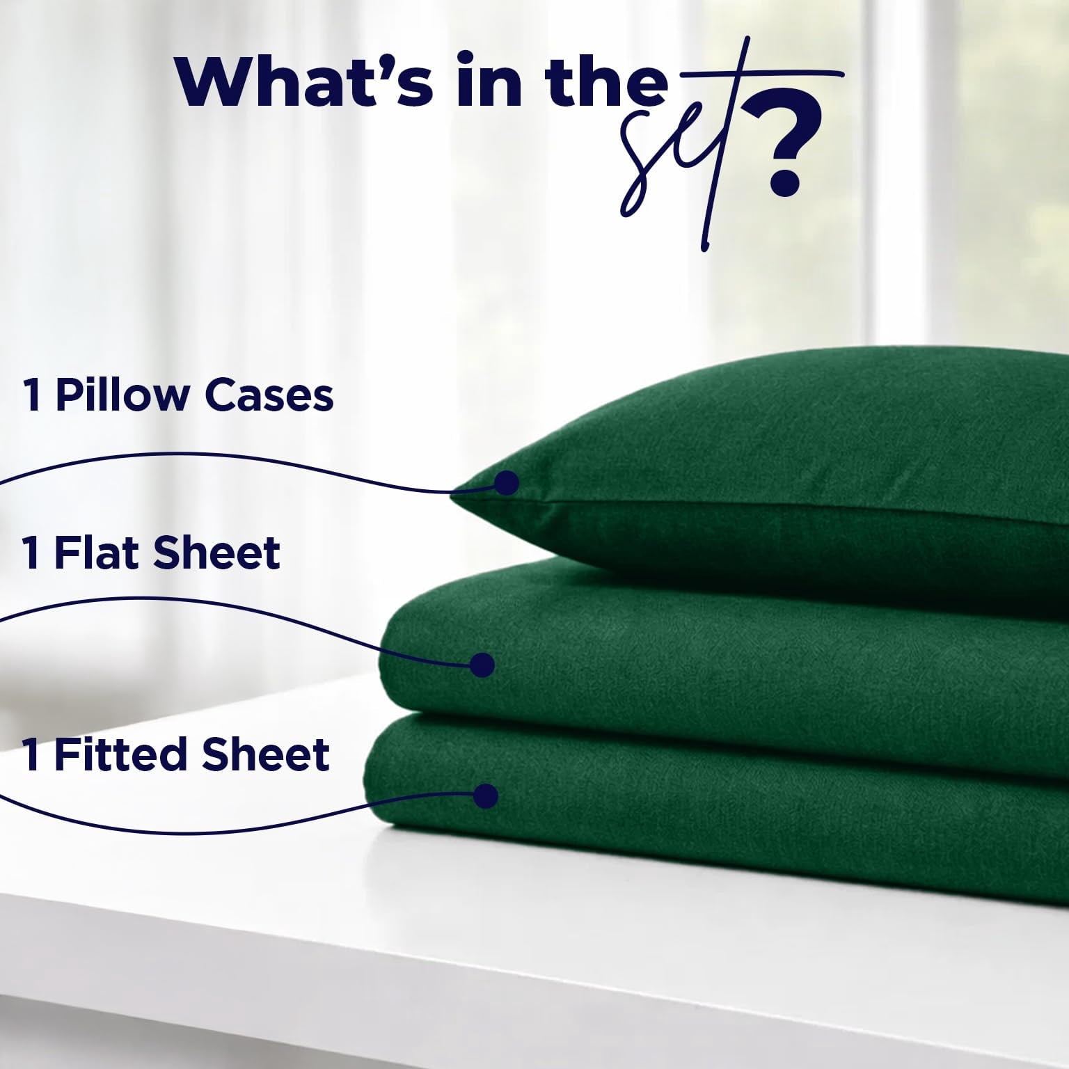 Bed Sheet Set Twin 3 Piece Hunter Green Breathable Soft Cotton Jersey Sheets with Deep Pockets, Unisex - Image 3