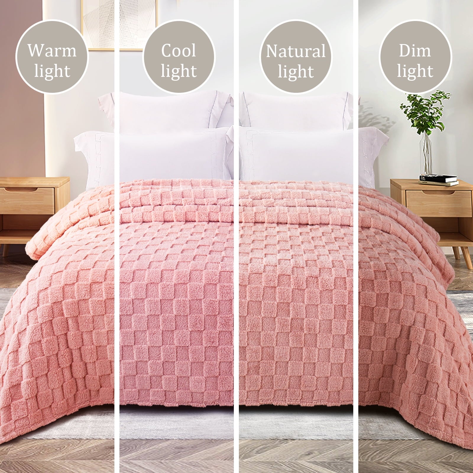 Fleece Throw Blanket for Couch, Super Soft Warm Lightweight Checkered Pattern Blanket for All Seasons, Pink, 50"x60" - Image 4