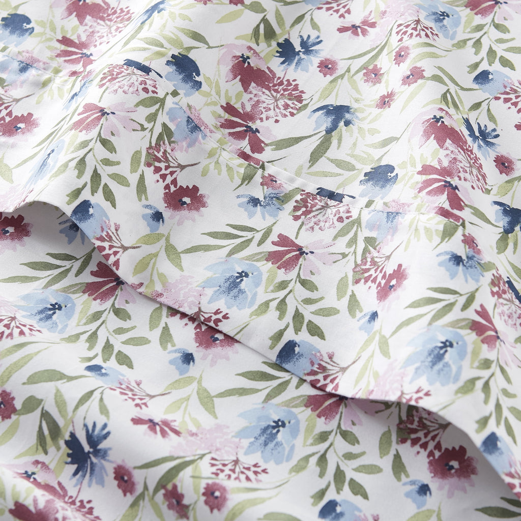 4-Piece 300 Thread Count Bashful Blooms Cool Cotton Sateen Bed Sheet Set, Queen - Image 4