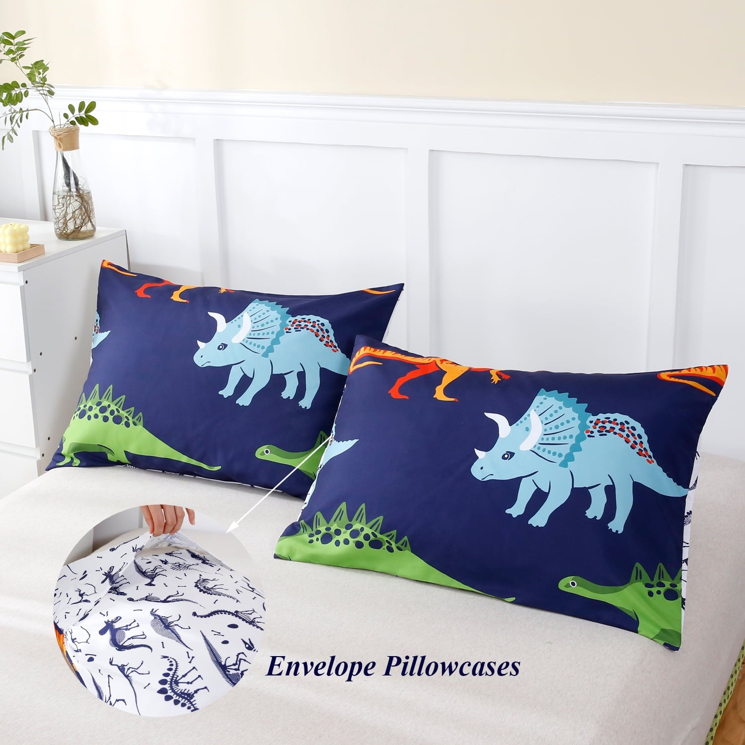 3 Pcs Dinosaur Twin Size Bedding Sets for Boys, Dinosaur Printing Boys Comforter Set, Blue and White Reversible Bed C... - Image 6