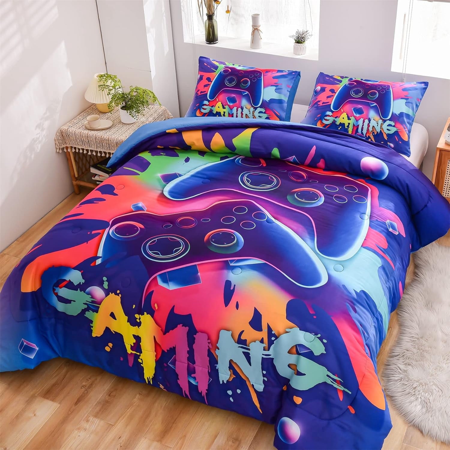 NTBED Purple Queen Gaming Comforter Sets for Boys Kids Bedding Sets Colorful Games Console Gamer Quilt Set - Image 5