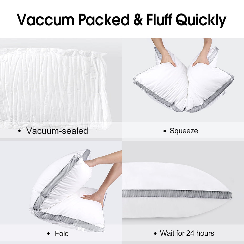 Down Alternative Bed Pillow with Cotton Cover and Gusset, 2 Pack, Queen, 20"x26" - Image 2