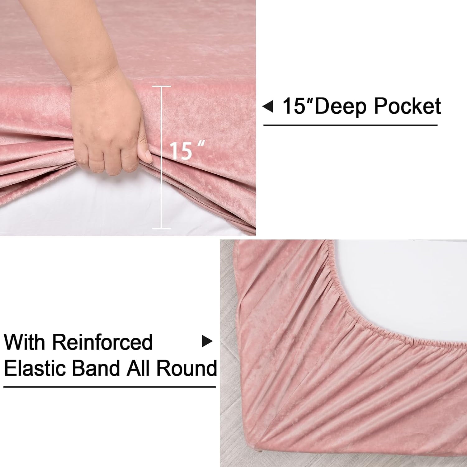 Truly Velvet Fitted Sheet Twin Size, Luxury Super Soft Flannel Bottom Sheet with 15" Deep Pocket for Winter, Pink - Image 3