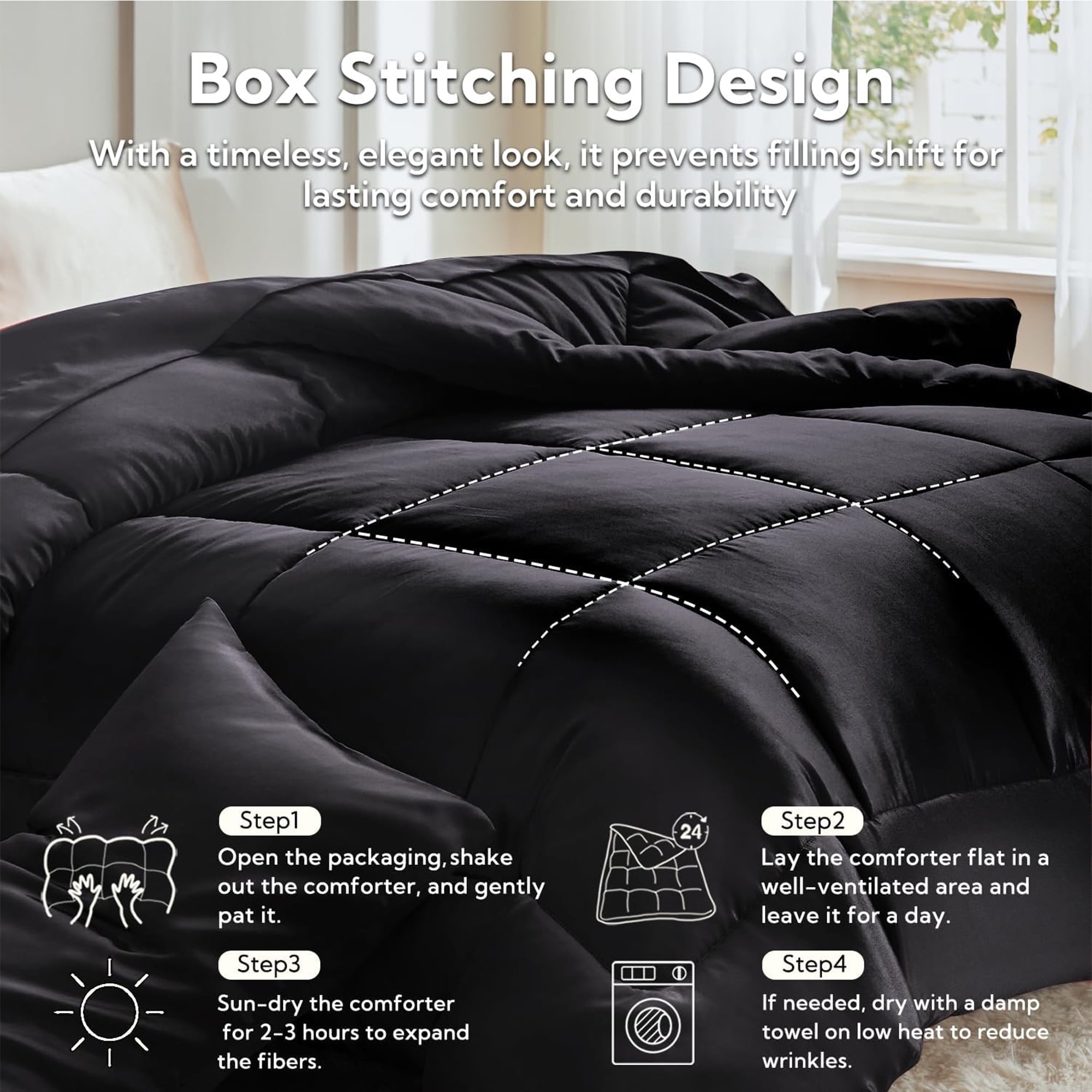 Reversible Satin Microfiber Comforter 3 Pieces Queen Size, Black Queen Comforter Set for All Seasons, Silky Soft Sati... - Image 5