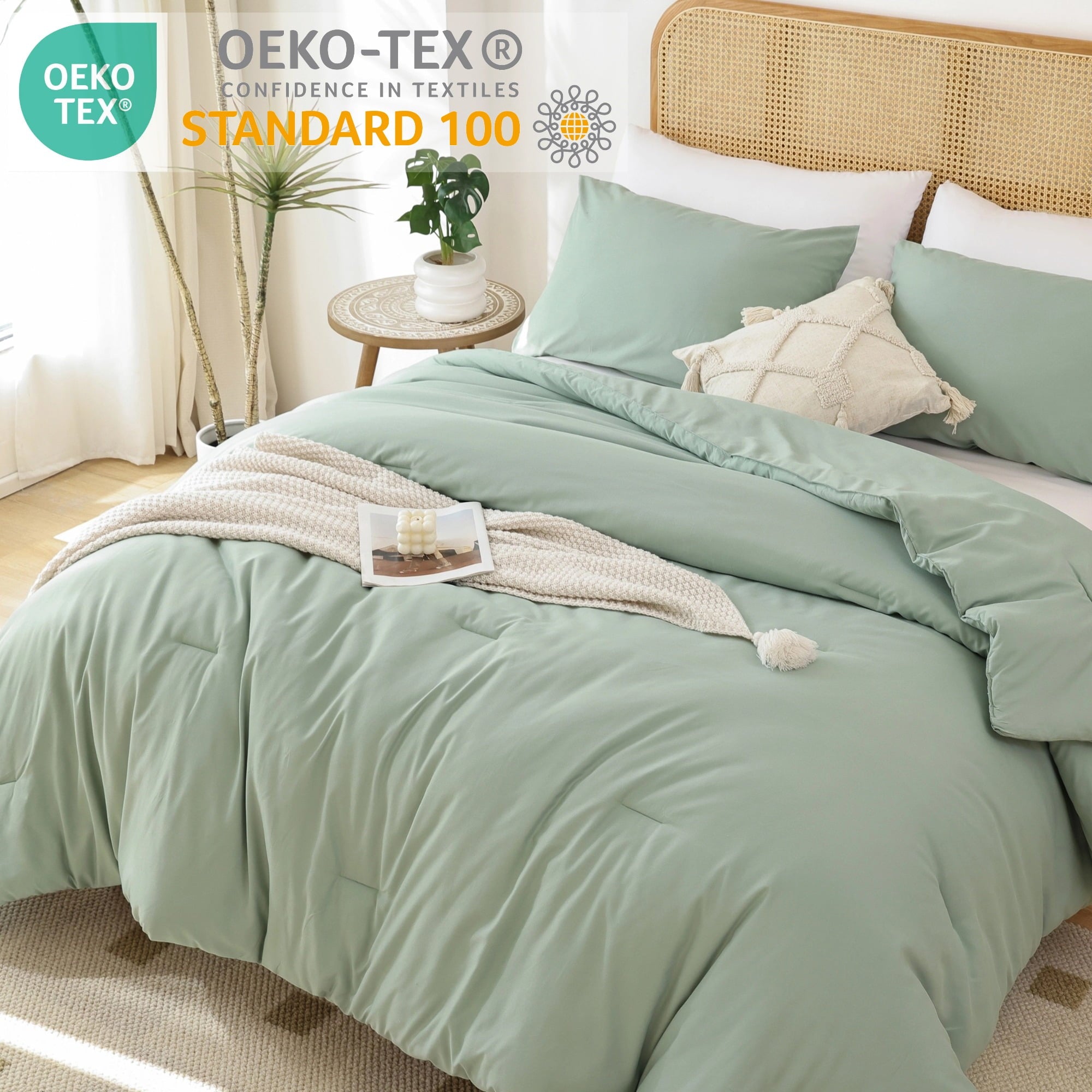 Queen Comforter Set For Adult, 3 Piece Sage Green Comforter Sets & Bedding For All Season - Image 3