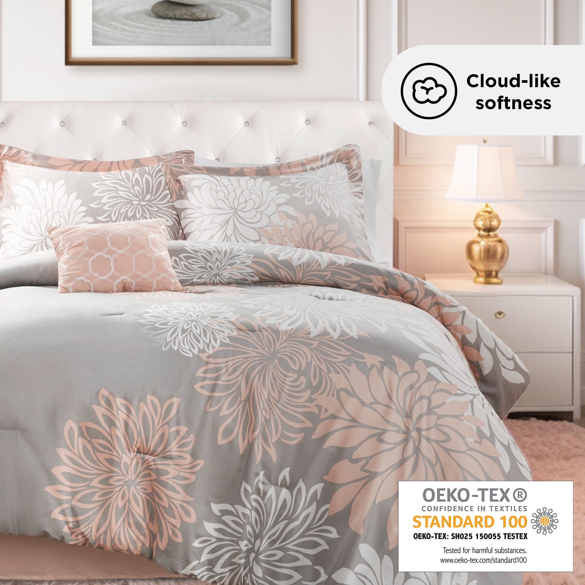Regency Heights King Size Comforter Set, 5-Piece Floral Bedding Set for All Season, Blush Comforter Set King with Bed Skirt - Image 5