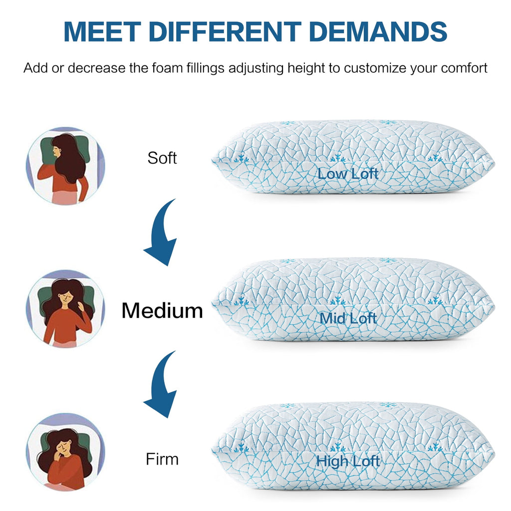 EMONIA Cooling Memory Foam Queen Pillows Set of 2,Adjustable Support & Heat Dissipation Tech for Side,Back,Stomach & Hot Sleepers, OEKO-TEX - Image 5