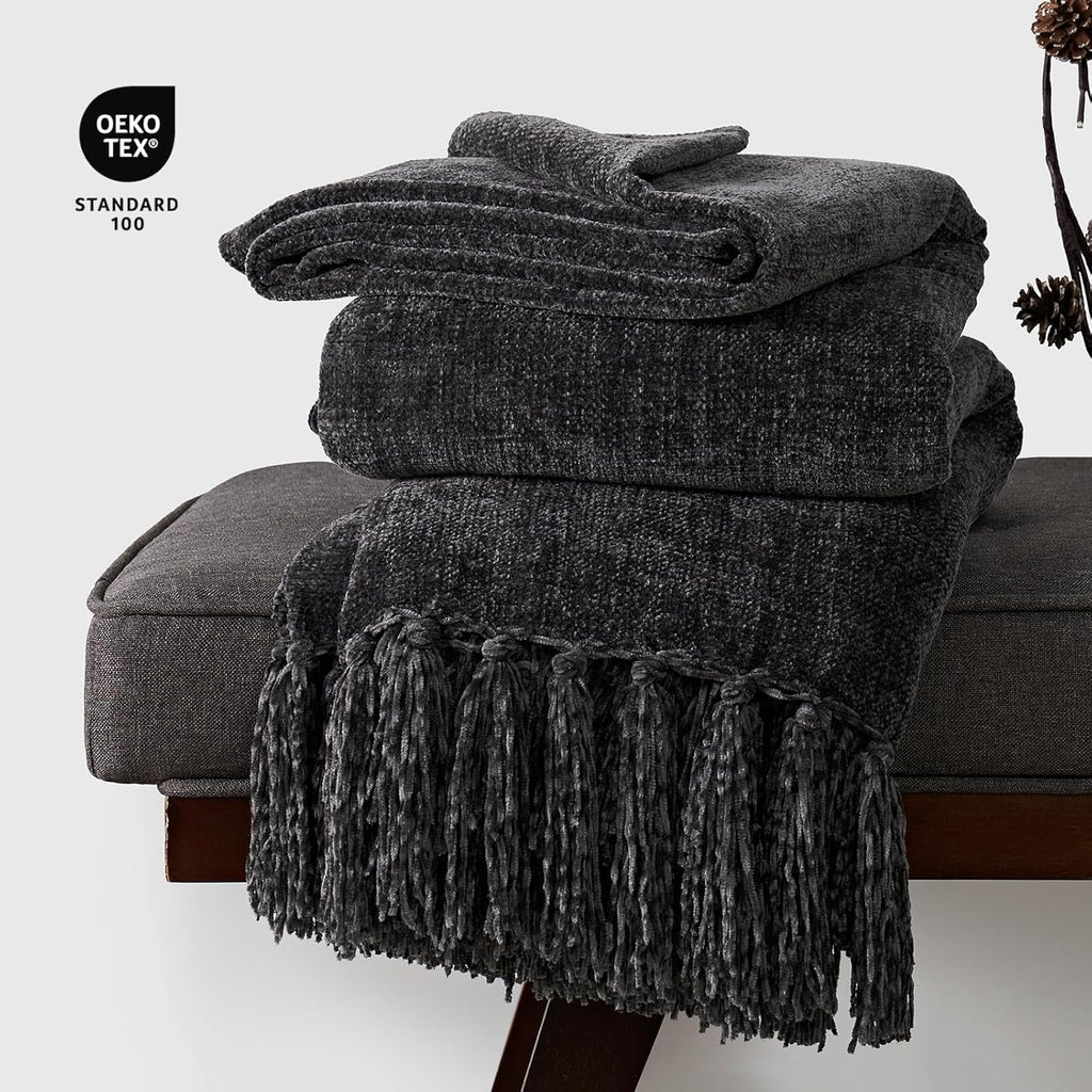 Soft Chenille Throw Blanket for Couch, Cozy Plush Fuzzy Decorative Chenille Knit Throw Blanket with Tassels, Lightwei... - Image 4