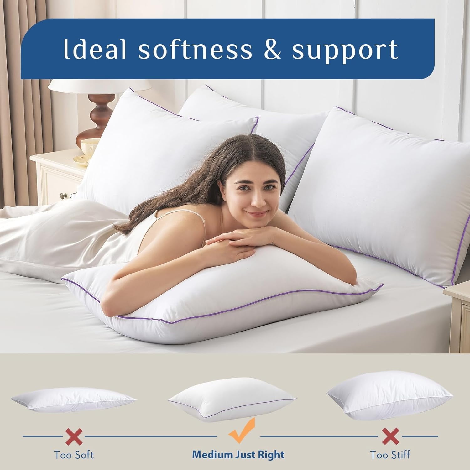 Set of 4, Cooling and Supportive Bed with Super Soft Down Alternative Fill, Luxury Fluffy Hotel Quality for Side, Bac... - Image 5