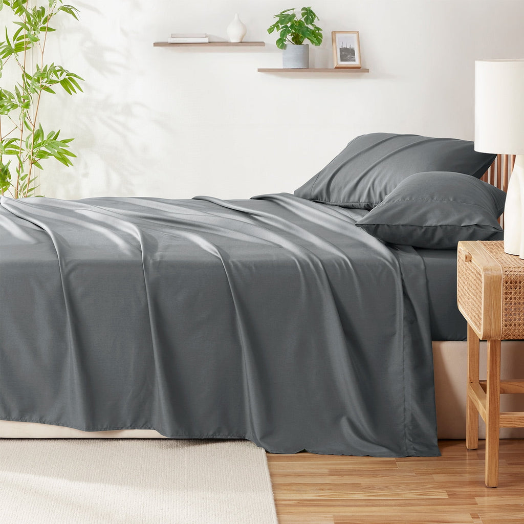 Virtu Bed Sheets Set, Deep Pocket Rayon Derived 4 Piece Queen Sheets sets, Gray - Image 4