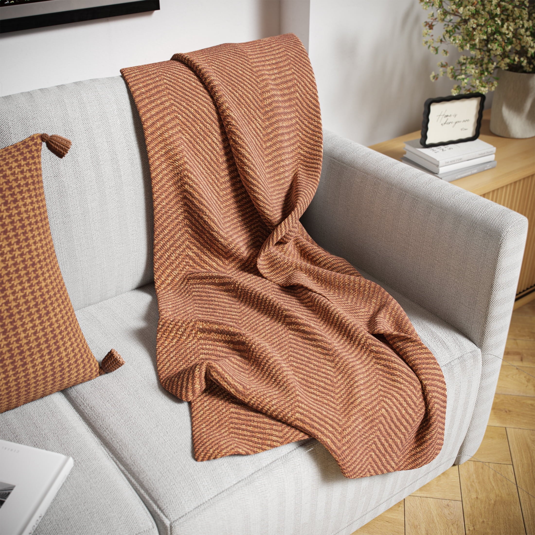 Beautiful Rust Woven Herringbone Throw , 50" x 60" - Image 2