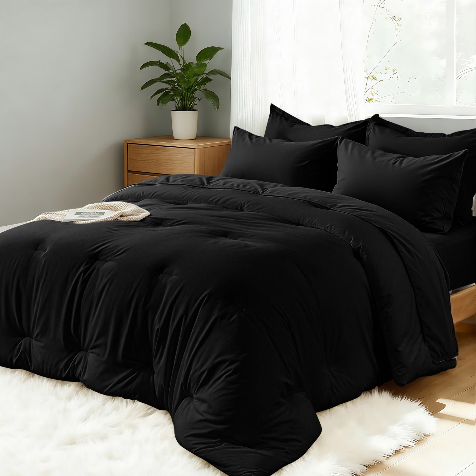5-Piece Bed in Bag - Twin Size Comforter Sets, Pillowcases & Sheet Collection for Cozy Bedding Sets Black - Image 4