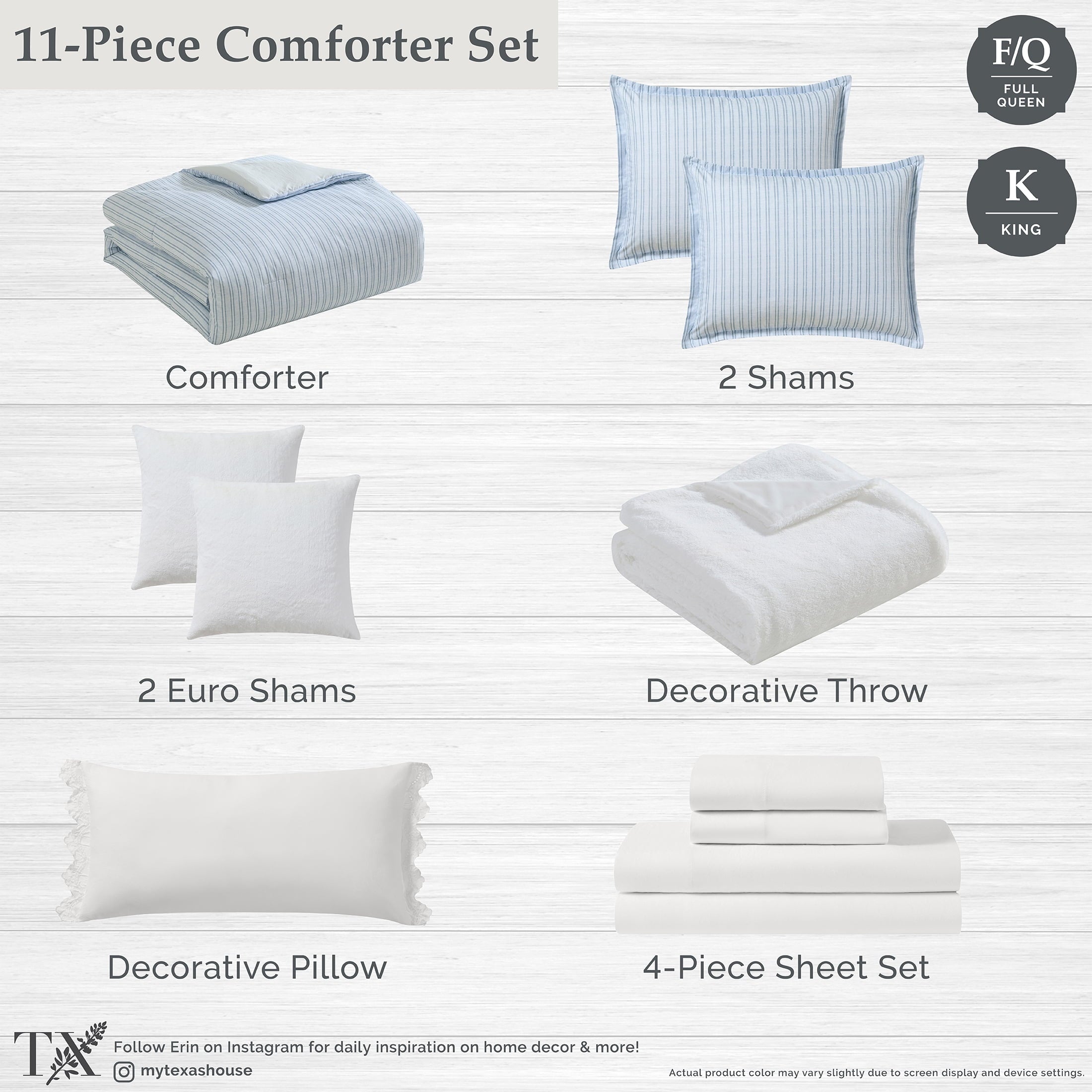 Stripe 11-Piece Comforter Set with Sheets, Blue, Queen - Image 2