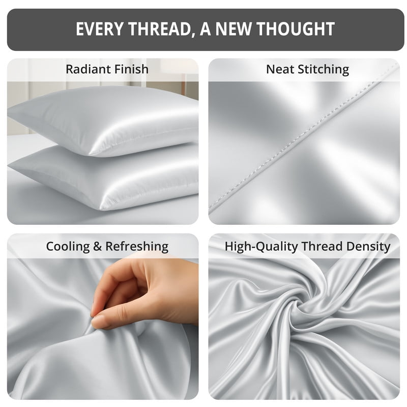 Lux Decor Luxury Satin Sheets King Size - 4 Piece Cooling Bed Sheet Set, Silky Soft & Smooth, Deep Pockets up to 15",... - Image 2