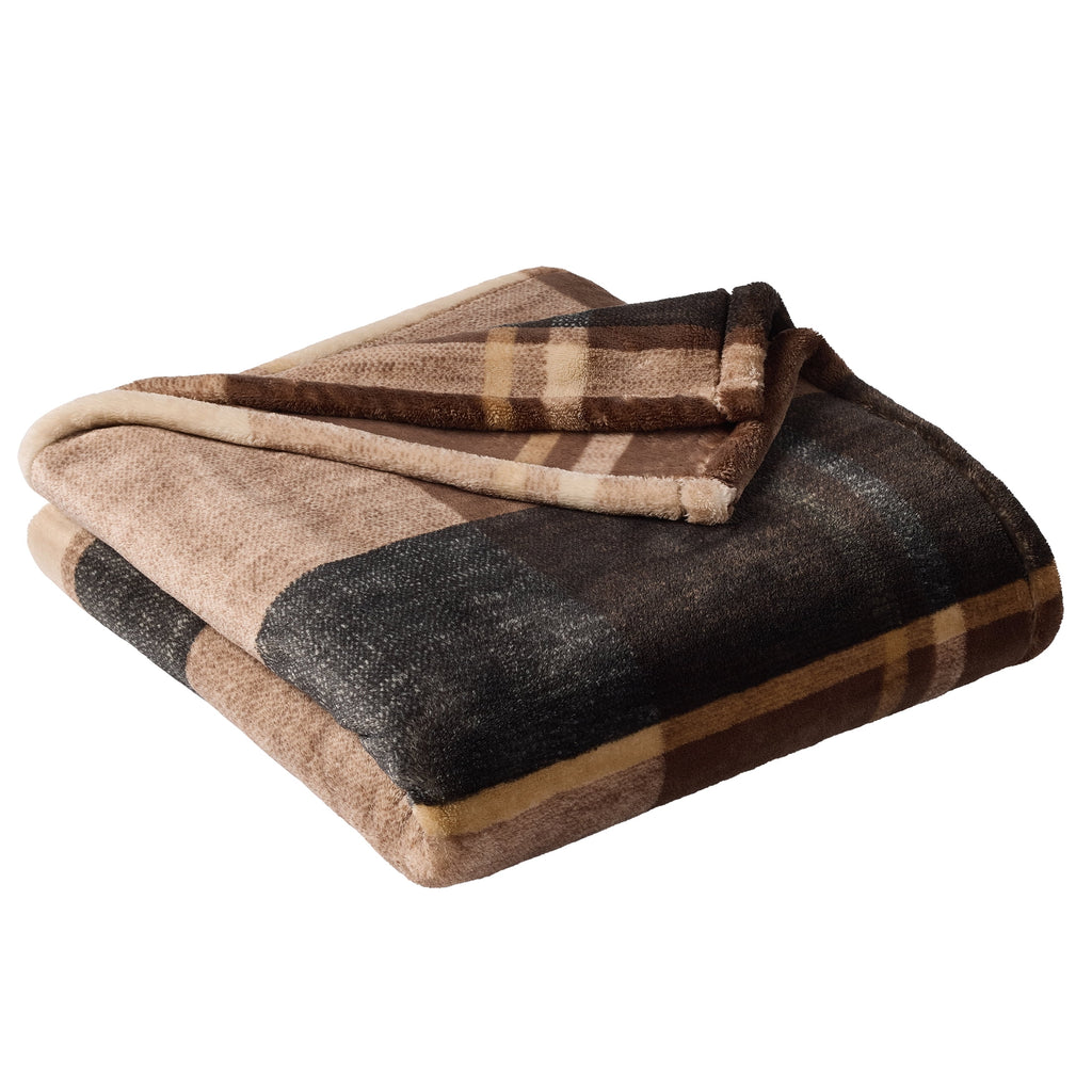 Printed Velvet Plush Super Soft Throw Blanket, Oversized, Shelton Brown Plaid - Image 3