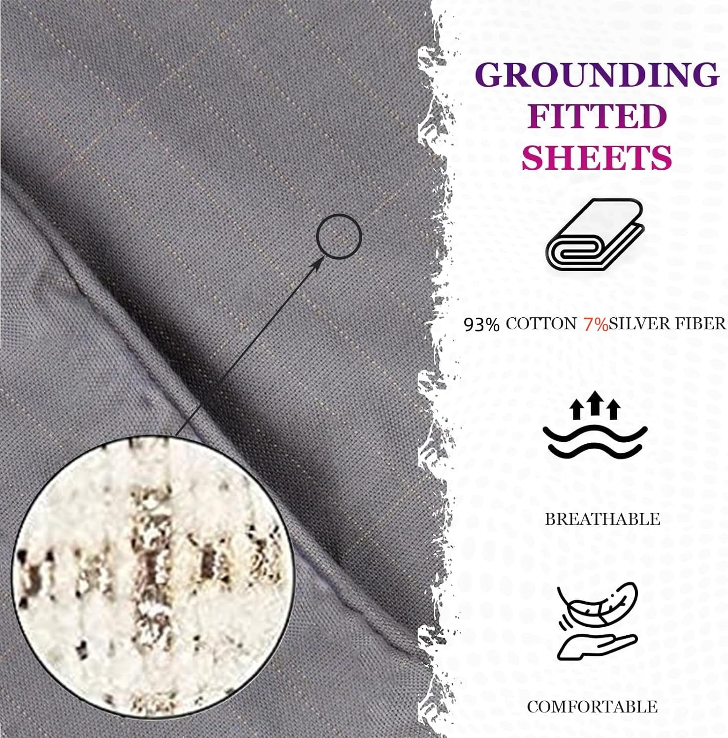 Grounding Fitted Sheet Kit Queen Size, Deep Pocket Fitted Sheet, Organic Cotton 7% Silver Fiber, Conductive Bed Cover... - Image 2