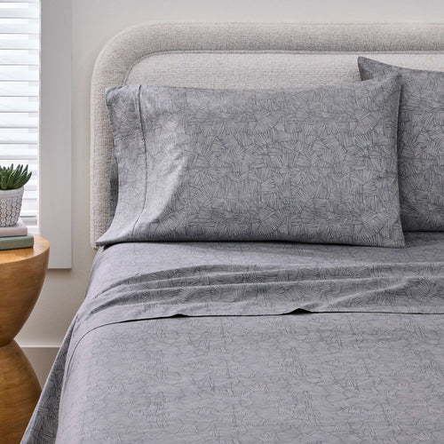 Better Homes & Gardens 300 Thread Count 4-Piece Cotton Percale Ziggy Geo Print Grey Flannel Bed Sheet Set, Queen - Image 2