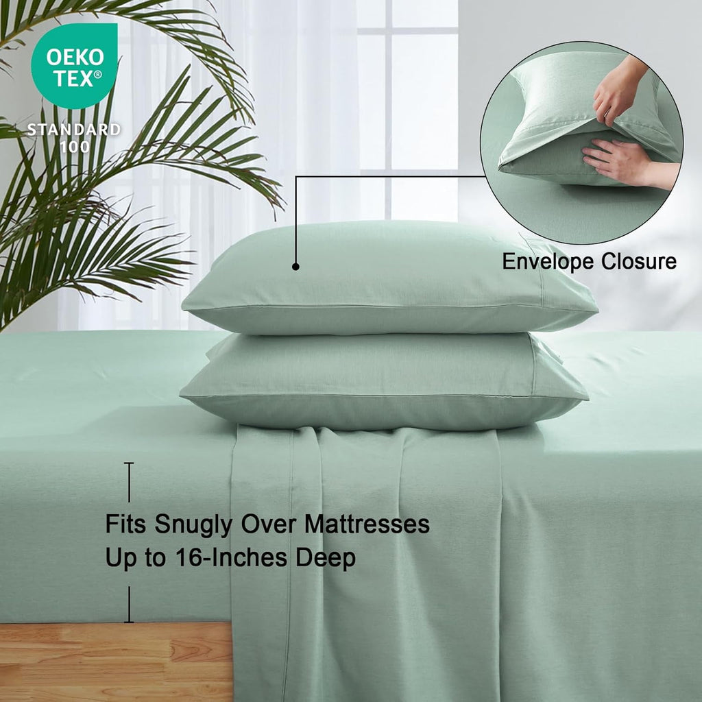 PHF Bamboo Bed Sheet Sets, 4 Pieces King Silky Soft Bedding Sheets, 1800 Thread Count 16 Inch Deep Pockets, Sage Green - Image 6