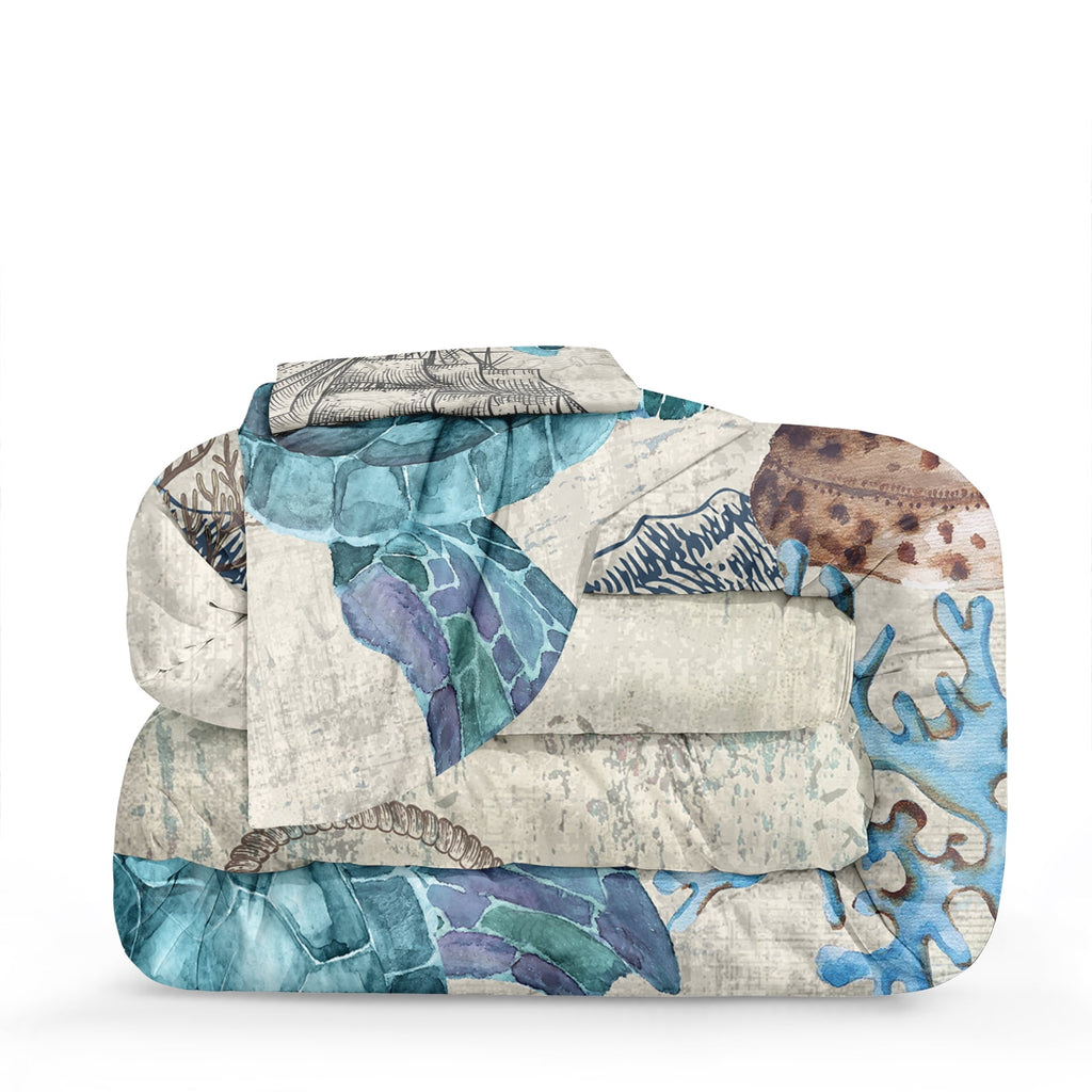 Move Over Sea Turtle Comforter Set Queen Ocean Beach Bedding Set Soft and Lightweight Retro Style Design Coastal Bedding Set - Image 5