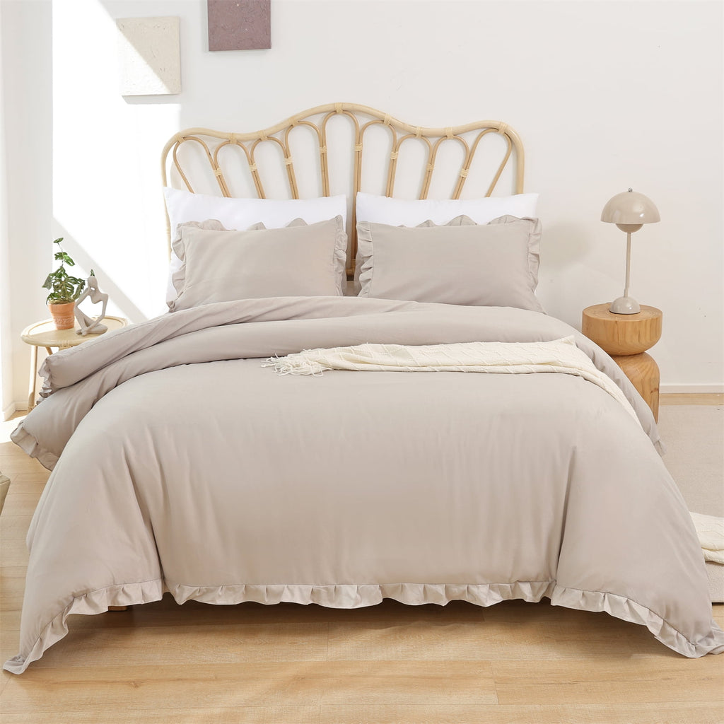 SPRINDAY Queen Comforter Set For Adult, 3 Piece Ruffle Oatmeal Comforter Sets All Season - Image 3