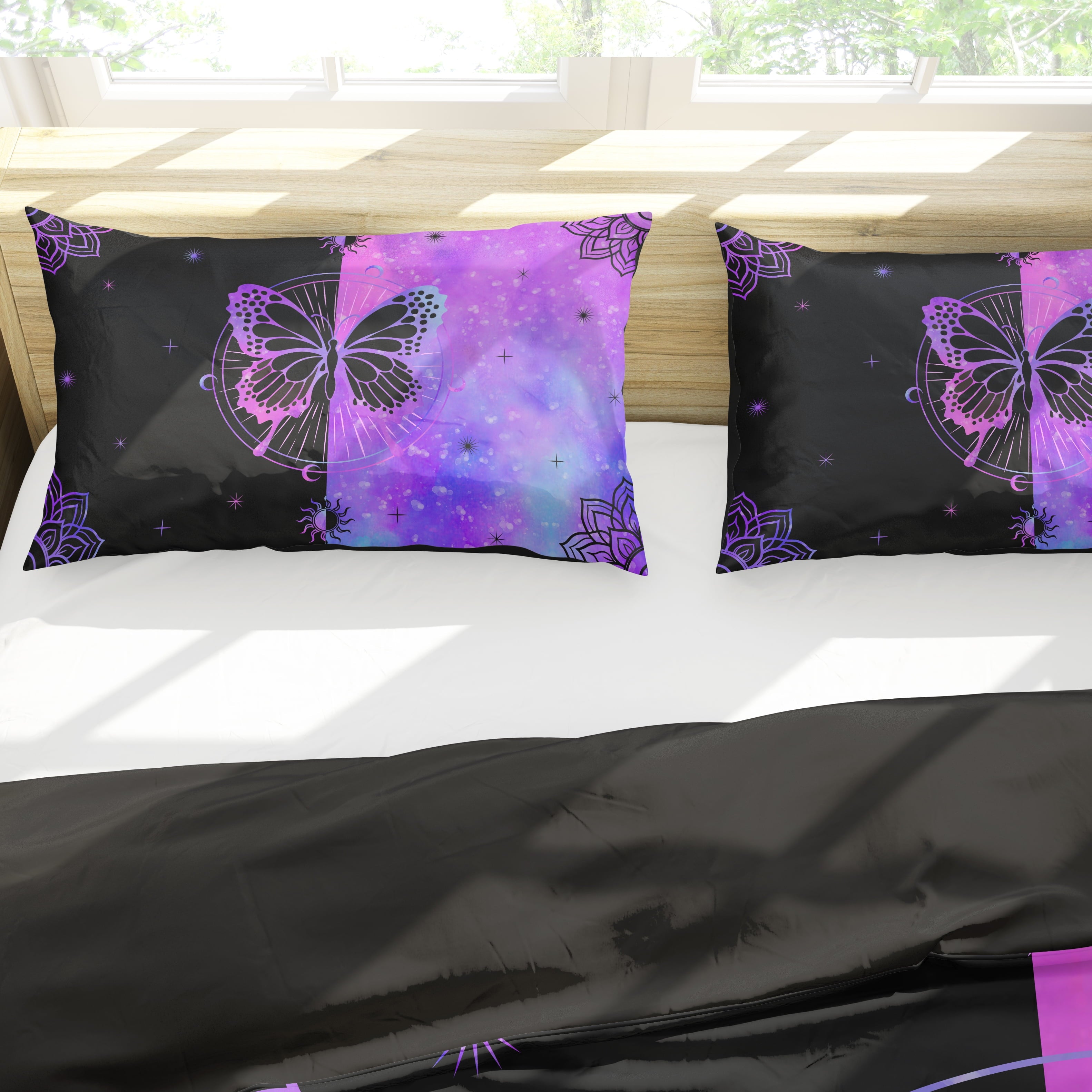 Butterfly Comforter Set Full Size for Girls Kids Teens Black Blue Purple Tie Dye Bedding Set 3 Pieces - Image 3