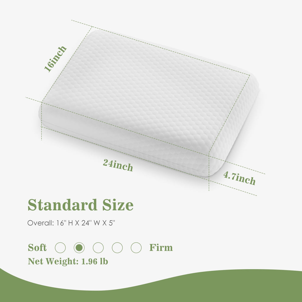 Memory Foam Pillow for Sleeping, 24"D x 16"W x 4.7"H, Soft Supportive Hotel Pillow for Bed, Washable Cover, Set of 2 - Image 5