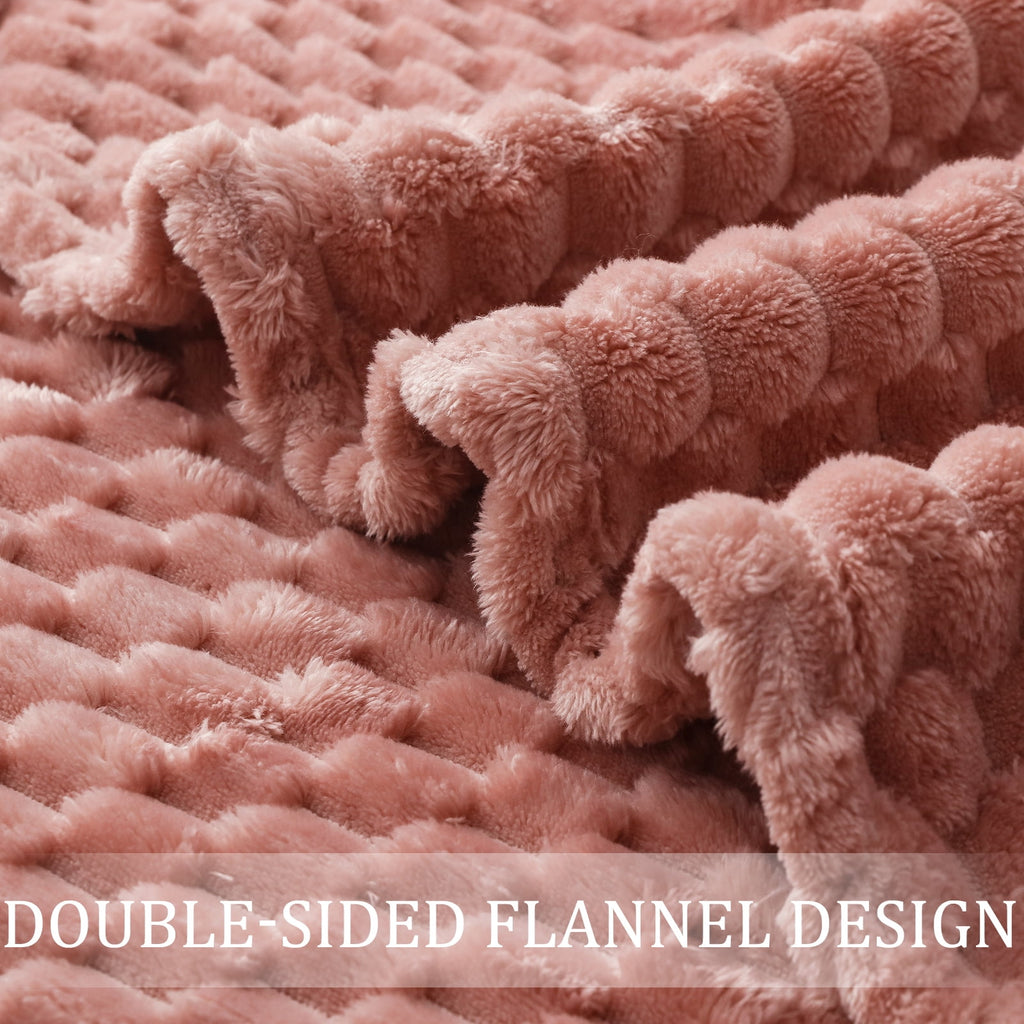 Large Soft Fleece Throw Blanket, 50"x70" Stylish Jacquard Throw Blanket for Couch, Cozy, Warm, Lightweight Dusty Pink... - Image 4