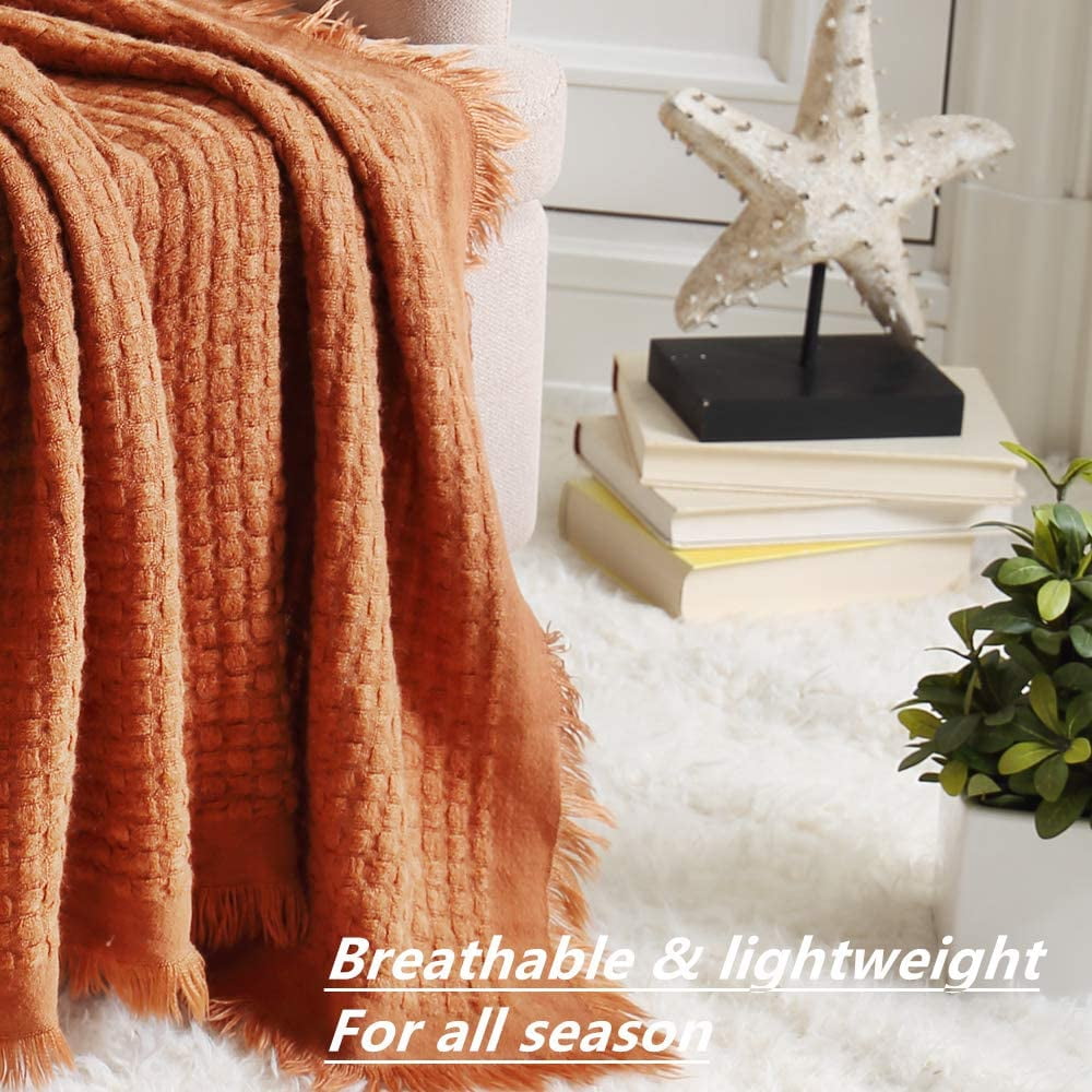 CREVENT Farmhouse Rust Knit Throw Blanket for Couch Sofa Chair Bed Home Decoration, Soft Warm Cozy Light Weight for Spring Summer Fall (50'' - Image 5