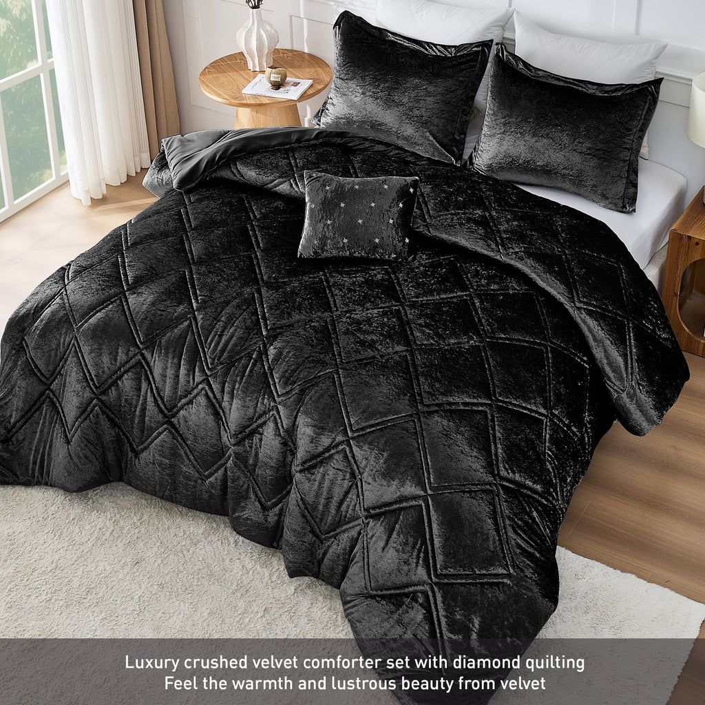 King/Cal King Size Comforter Sets, Velvet Bedding Comforter Set for All Seasons, Black Bedding Set with Decor Pillow - Image 6