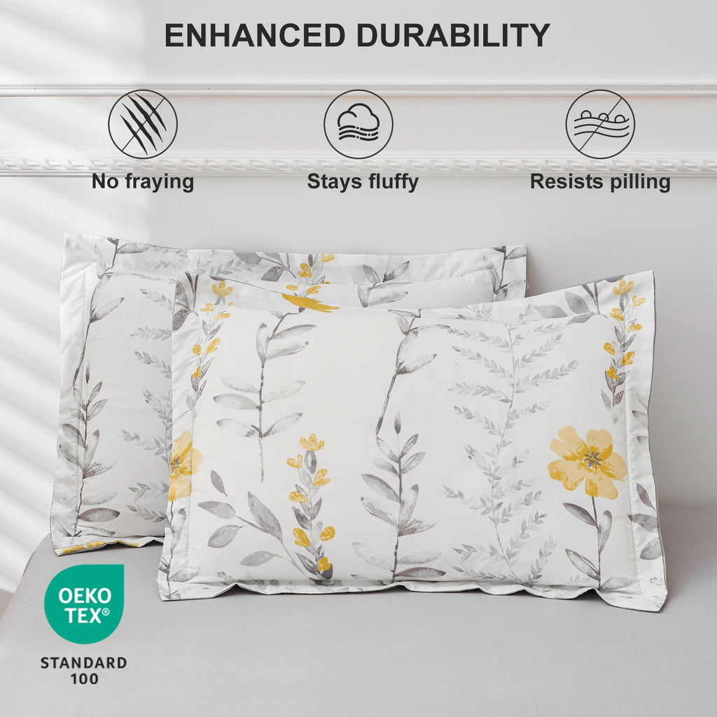 Jessy Home 3 Piece Comforter Set Queen Yellow Floral Quilt Microfiber Patchwork Bedspread - Image 6