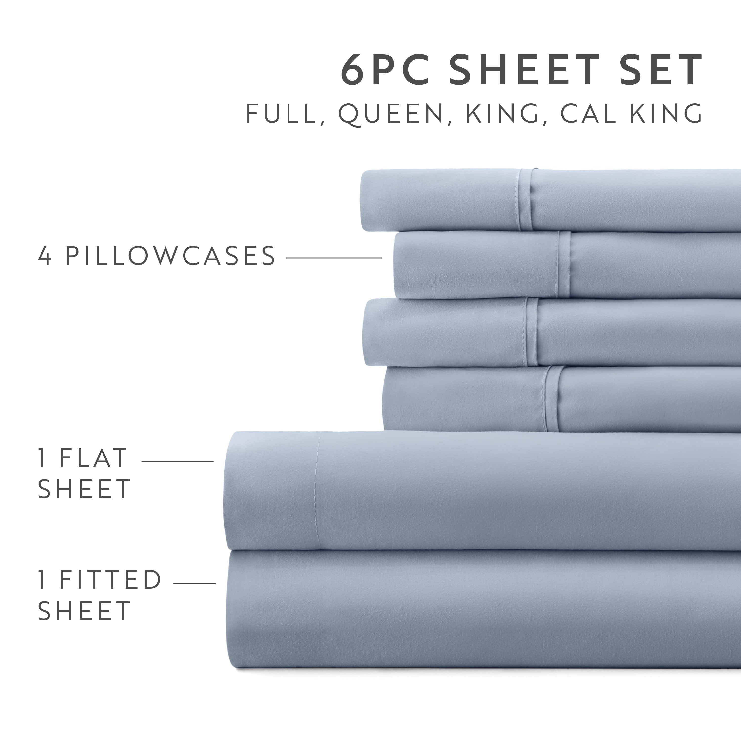 Queen, Light Blue Solid Microfiber 6 Piece Bed Sheet Set - Image 2