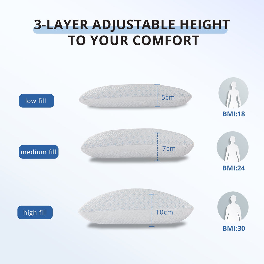 EGOHOME 2-Pack Adjustable Cooling Bed Pillows, Shredded Memory Foam Pillows Set of 2, Standard Queen, Dual Sides - Image 4