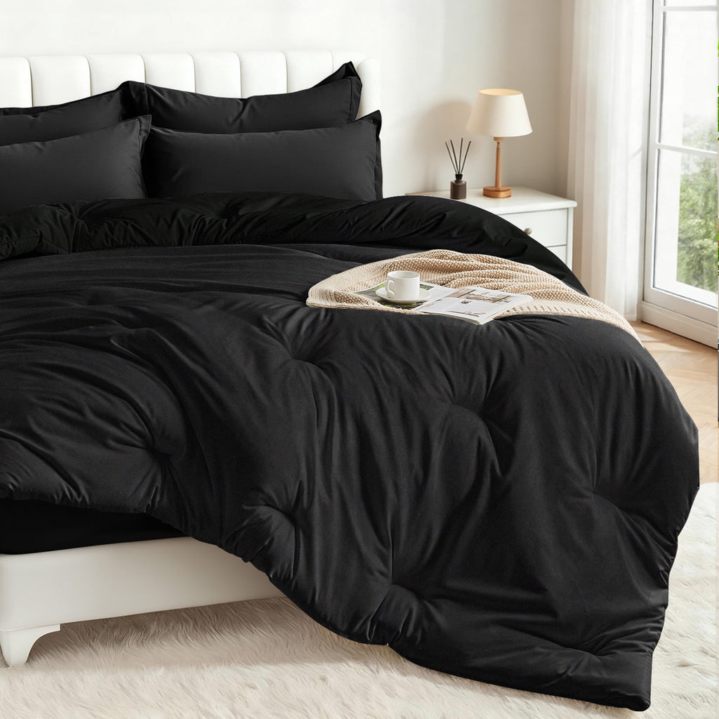 5-Piece Bed in Bag - Twin Size Comforter Sets, Pillowcases & Sheet Collection for Cozy Bedding Sets Black - Image 2