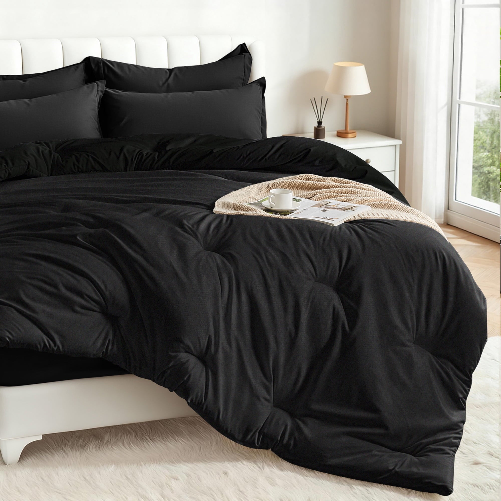 5-Piece Bed in Bag - Twin Size Comforter Sets, Pillowcases & Sheet Collection for Cozy Bedding Sets Black - Image 2