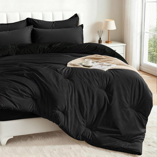 5-Piece Bed in Bag - Twin Size Comforter Sets, Pillowcases & Sheet Collection for Cozy Bedding Sets Black - Image 2