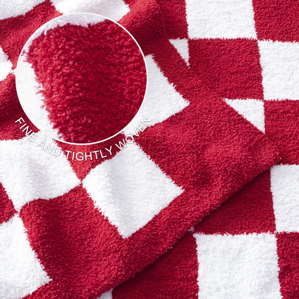 Checkered Knit Throw Blanket, Ultra Soft Cozy Fluffy Checkerboard Blankets, Lightweight Fuzzy Plush Throw for Couch a... - Image 4