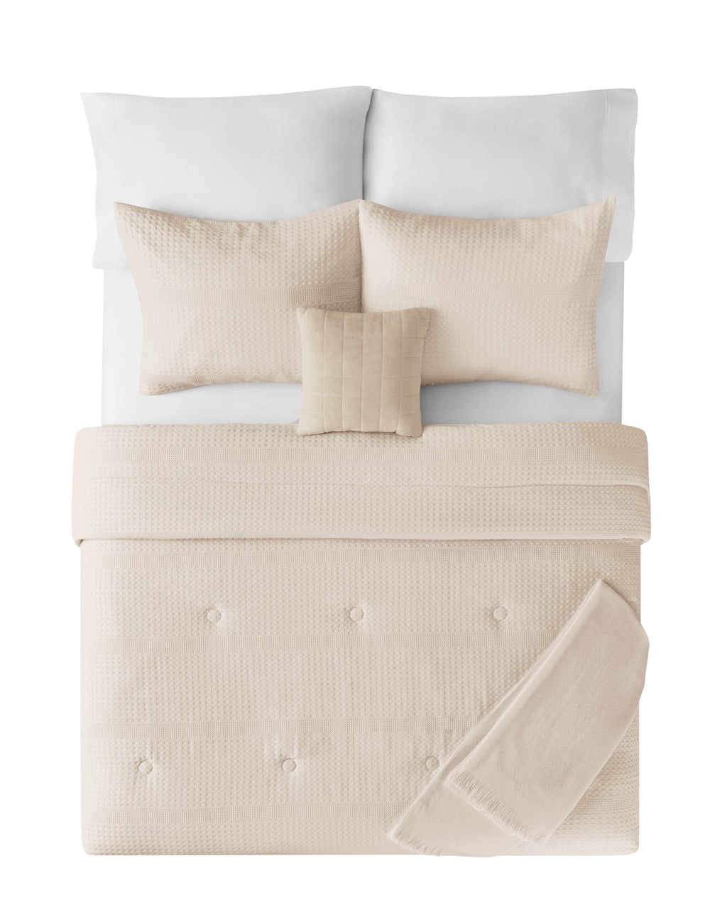 5-Piece Papyrus Beige Waffle Comforter Set, Full/Queen - Image 2