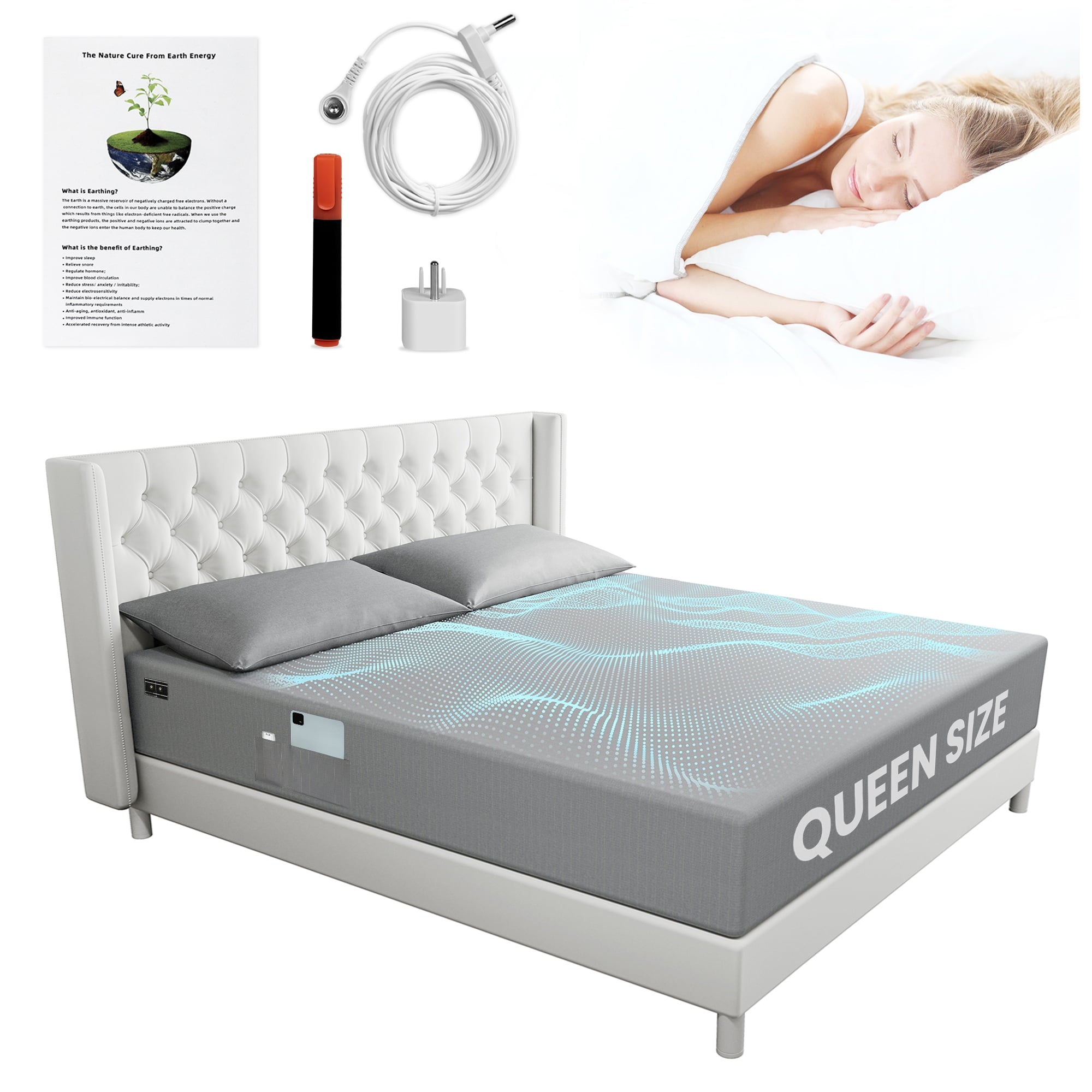 Grounding Sheets Queen Size 90% Organic Cotton + 10% Pure Silver Fitted Bed Sheet Gray Fiber Grounding Sheet Earth Ce... - Image 3