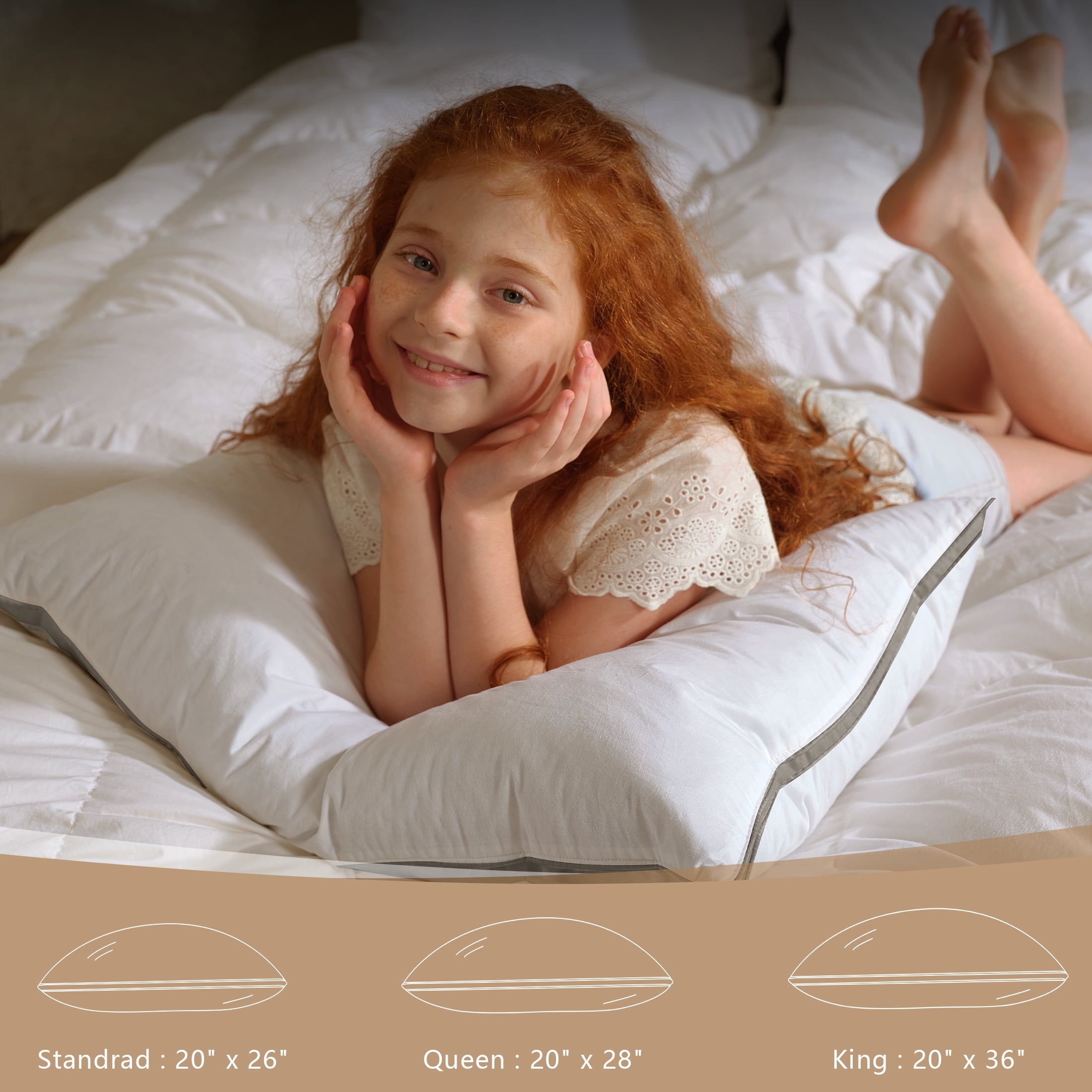 Goose Feather Down Pillows Queen Size Set of 2, 100% Cotton Cover Hotel Collection Bed Pillows，20"x28" - Image 3