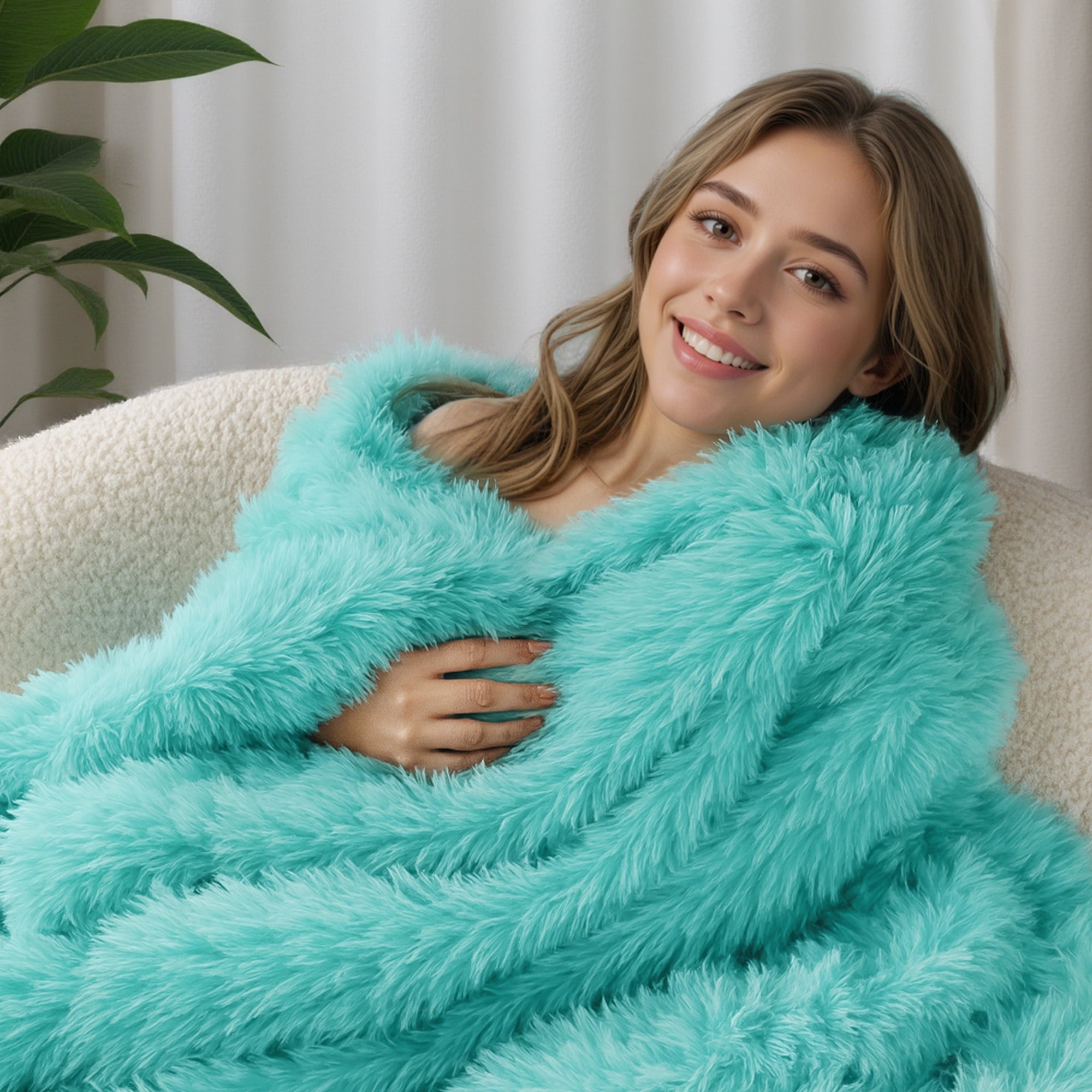 Fuzzy Faux Fur Throw Blanket, Reversible Shaggy Sherpa Fleece Blankets,Fluffy Plush Warm Throws for Couch, Bed, 50x60... - Image 3