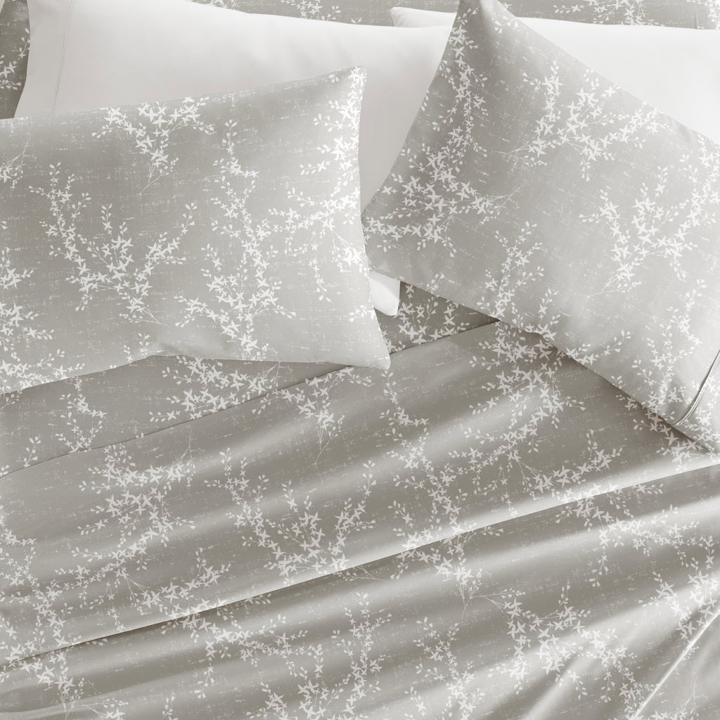 3 Piece Pattern Microfiber Bed Sheets Set, Distressed Willow Light Gray, Twin - Image 4