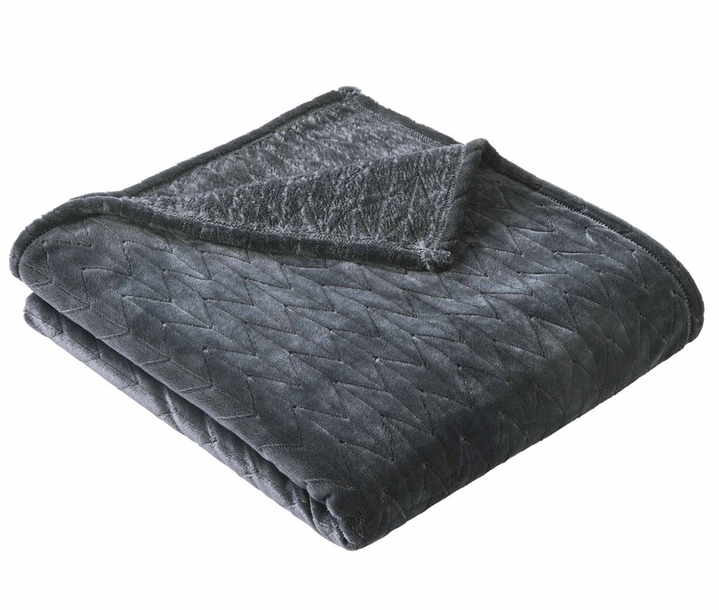 Textured Velvet Plush Soft Fleece Throw Blanket, Oversized, Greystone - Image 3